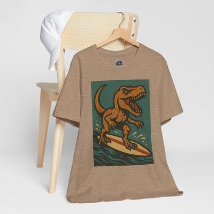 Surfing T-Rex T-Shirt – Funny Dinosaur Graphic Tee for Summer Vibes - WhimSpin - https://whimspin.com