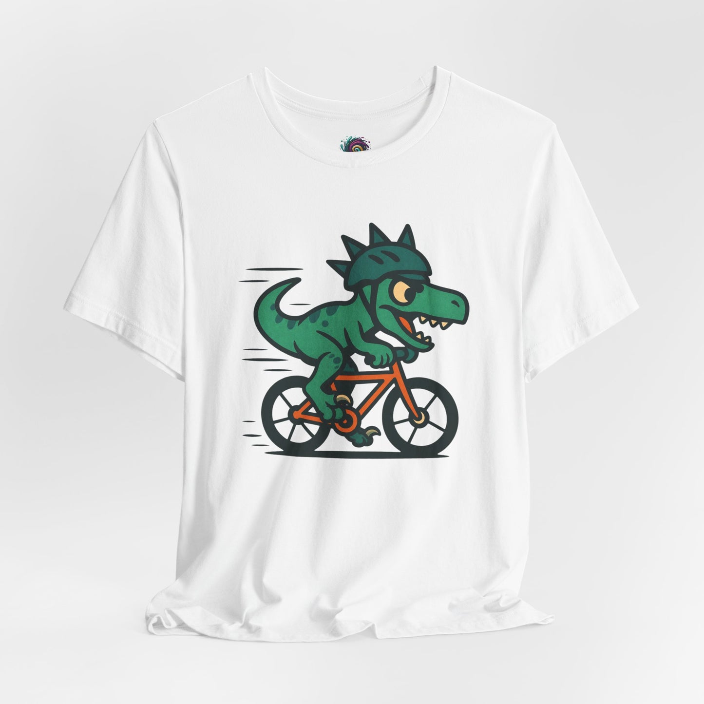 Velociraptor on a Bike T-Shirt – Funny Dino Velo Tee