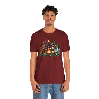 Cryptid Campfire T-Shirt – Bigfoot, Mothman & Nessie Tee
