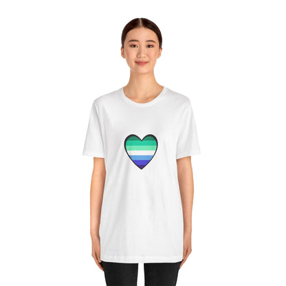 Gay Men’s Pride Flag Heart T-Shirt – LGBTQ+ Flag Design on Unisex Tee