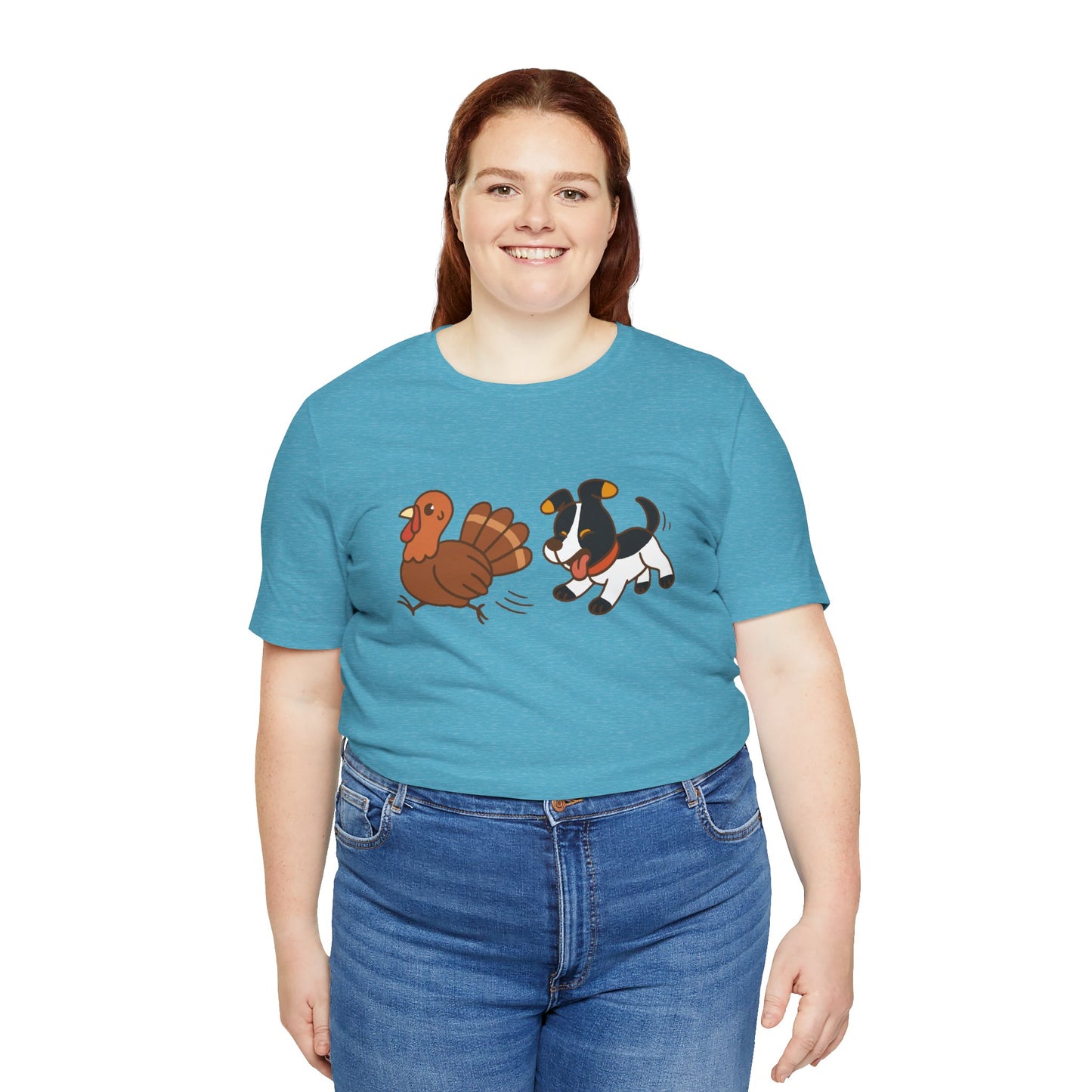 Dog Chasing Turkey T-Shirt – Funny Thanksgiving Dog Tee