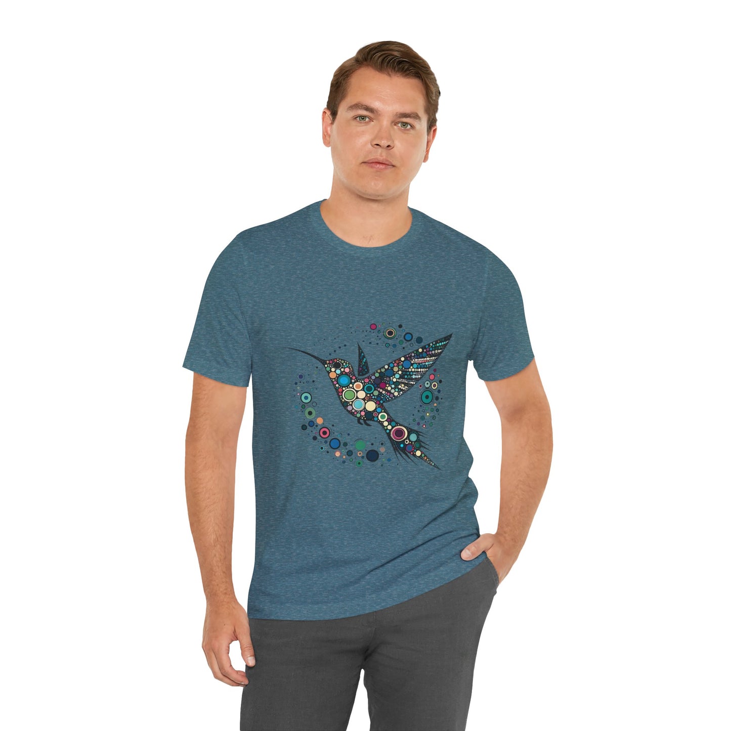 Hummingbird Dot Art T-Shirt – Colorful Nature-Inspired Graphic Tee