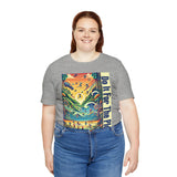 Heather gray crewneck t-shirt with colorful 