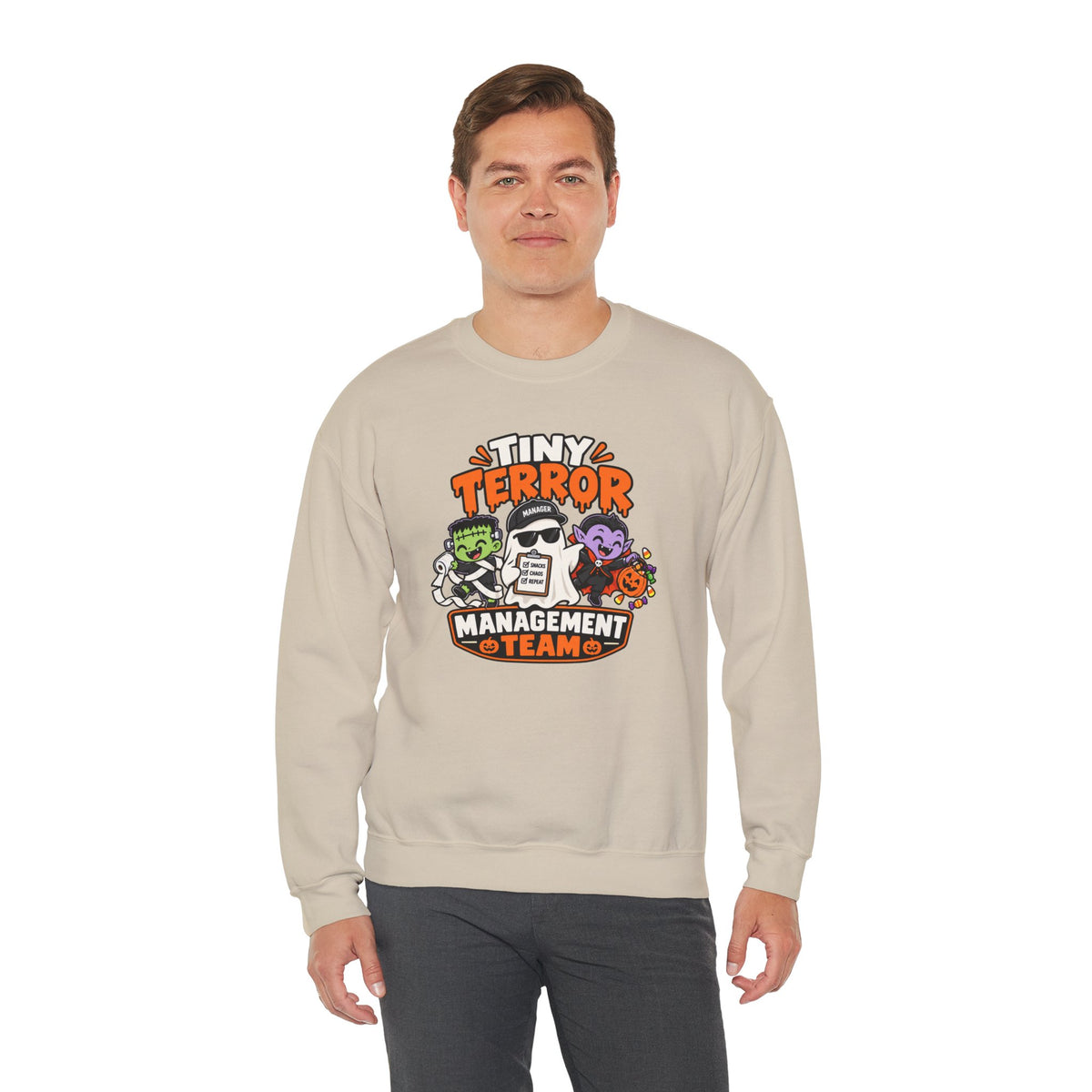 Tiny Terror Management Team Sweatshirt – Funny Halloween Parent Crewneck