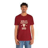 Red crewneck T-shirt with centered trophy graphic and 