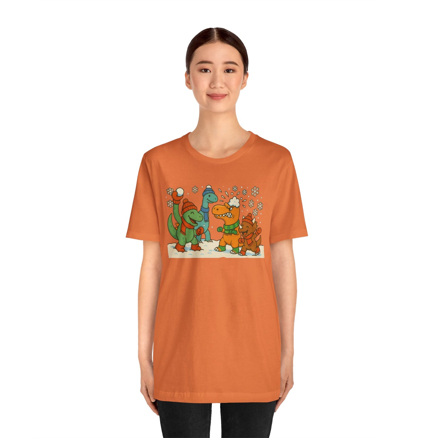 Dinosaur Snowball Fight T-Shirt – Funny Winter Dino Graphic Tee