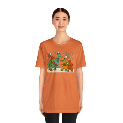 Dinosaur Snowball Fight T-Shirt – Funny Winter Dino Graphic Tee