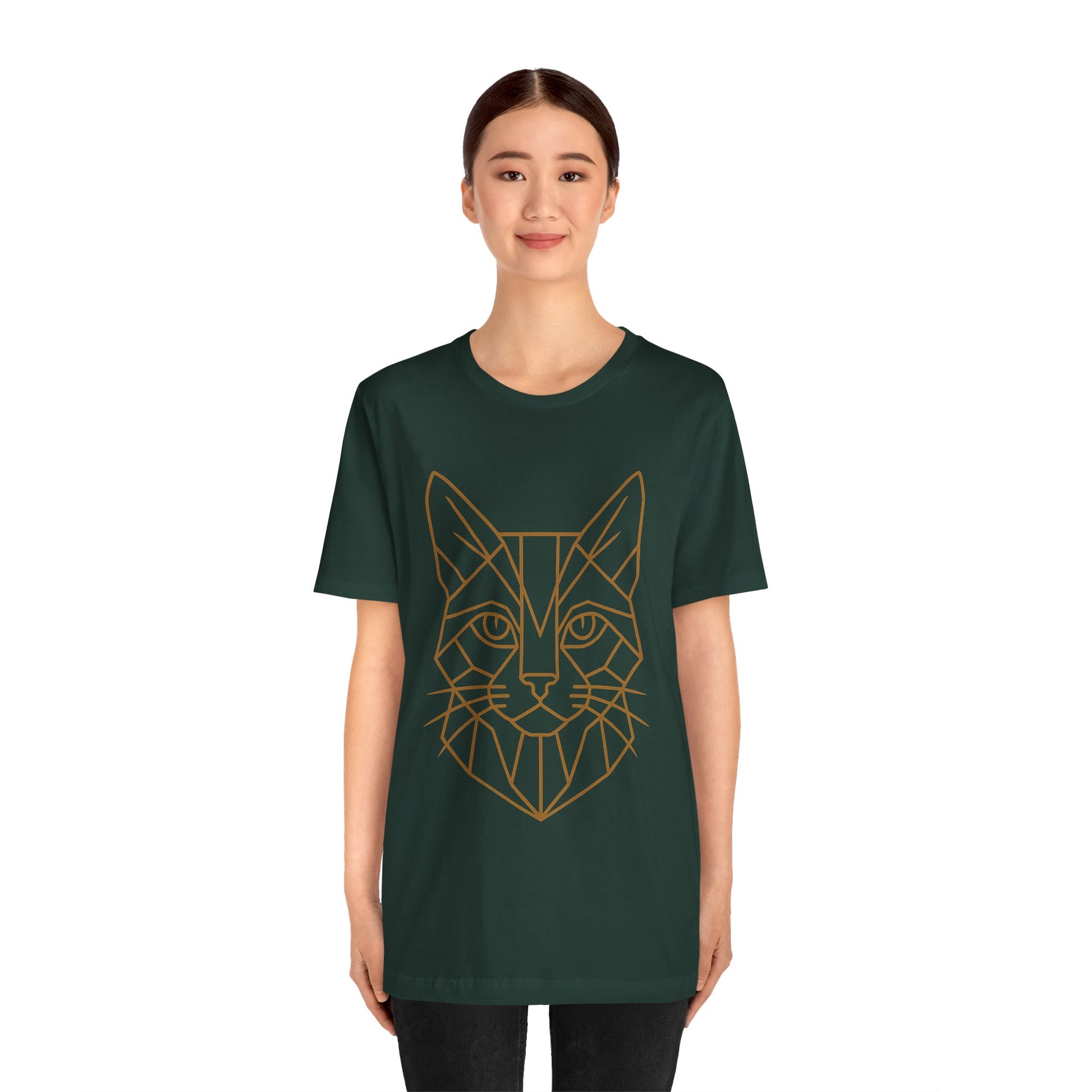 Geometric Cat T-Shirt – Minimalist Line Art Tee - WhimSpin - https://whimspin.com