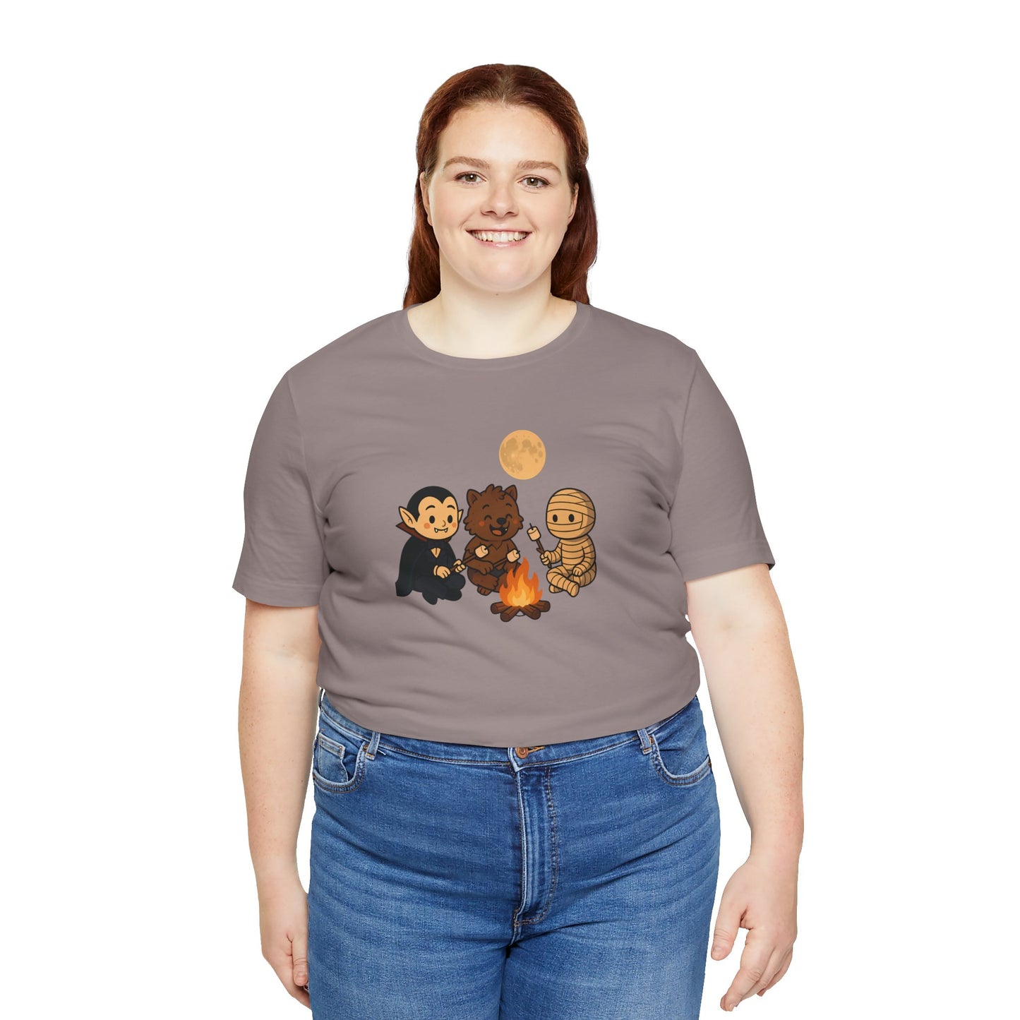 Halloween Monsters Campfire T-Shirt – Cute Monster Shirt with Roasting Marshmallows