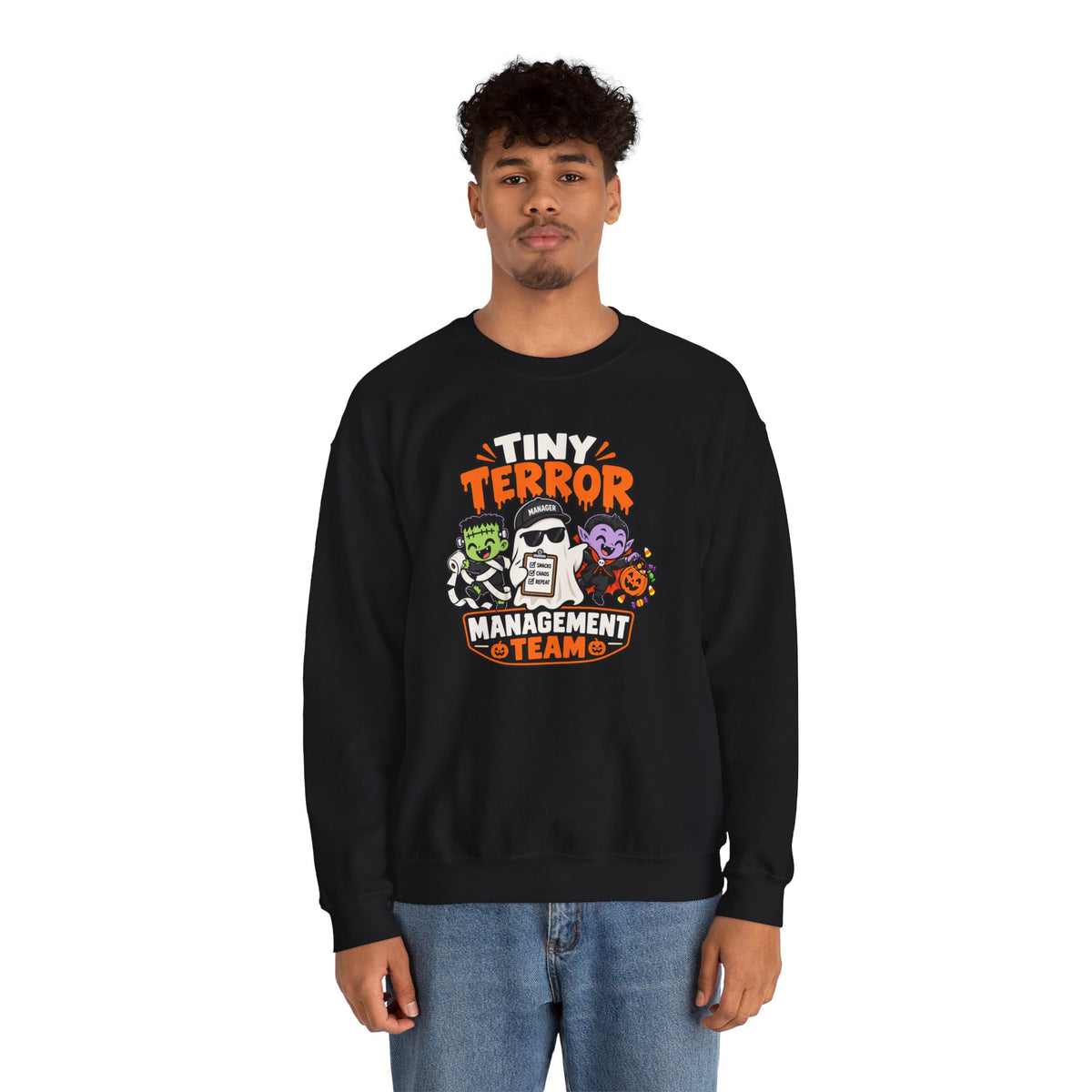Tiny Terror Management Team Sweatshirt – Funny Halloween Parent Crewneck