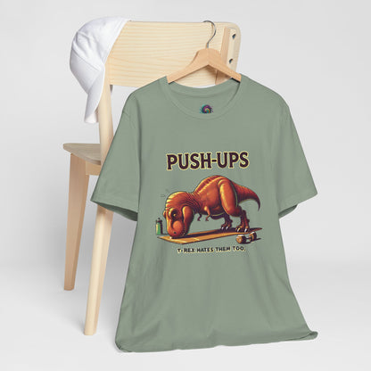 T-Rex Push-Up Graphic Tee – Funny Dinosaur Workout Graphic Shirt