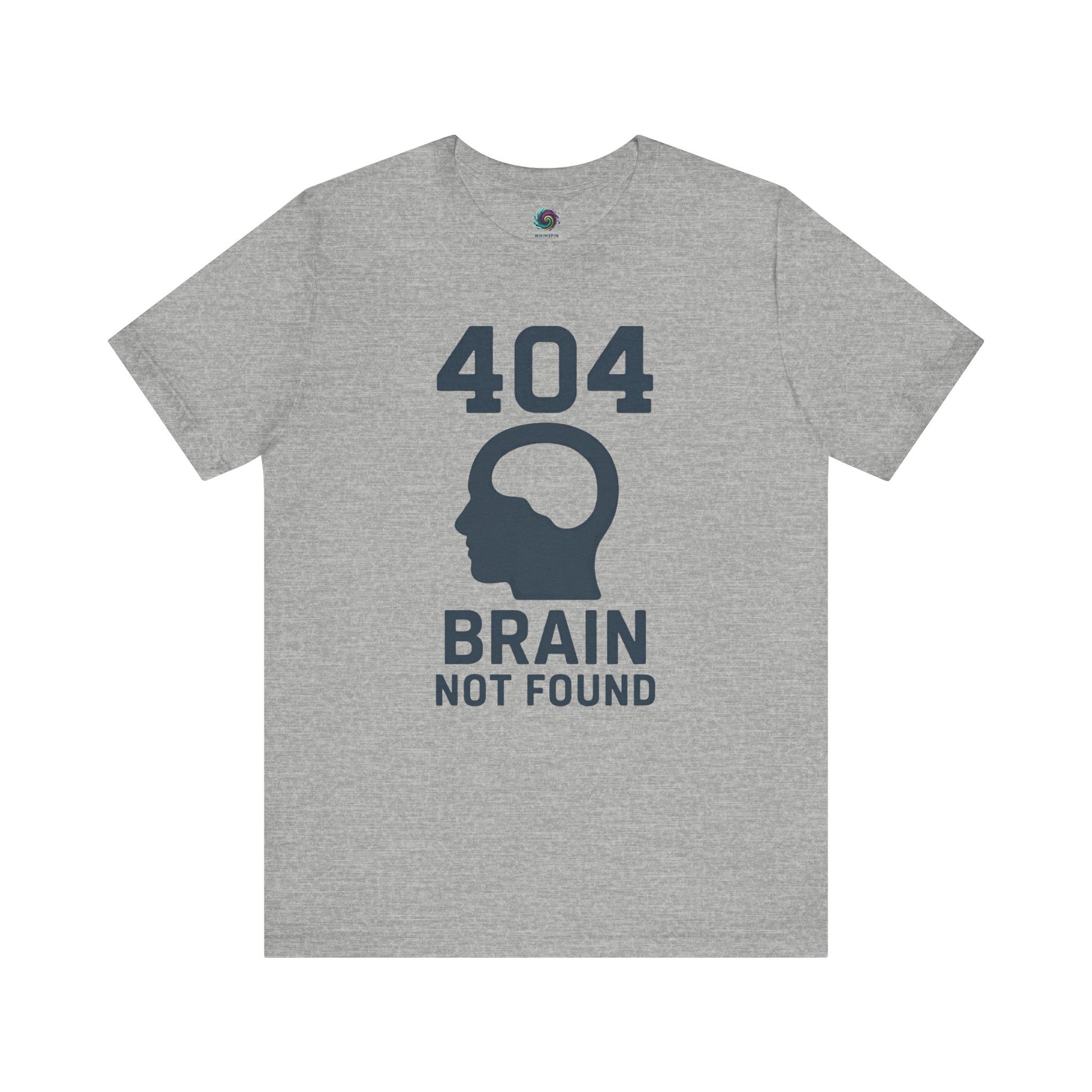 404 Brain Not Found T-Shirt – Funny 404 shirt in grey with a clever error code design for developers and tech-savvy fans of brain fart humor.