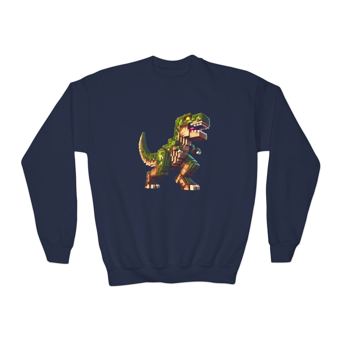 Pixel Dinosaur Youth Sweatshirt – Retro Pixel T-Rex Gamer Hoodie