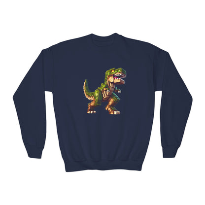 Pixel Dinosaur Youth Sweatshirt – Retro Pixel T-Rex Gamer Hoodie