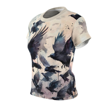 Gothic Crow T-Shirt – Women’s Watercolor Bird Tee