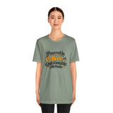 Sage green T-shirt with colorful 