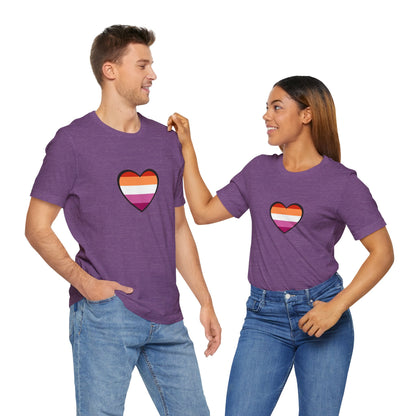 Lesbian Flag Heart T-Shirt – Bold LGBTQ+ Graphic Tee