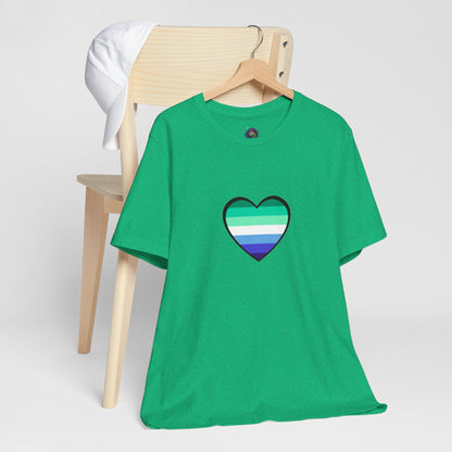 Gay Men’s Pride Flag Heart T-Shirt – LGBTQ+ Flag Design on Unisex Tee