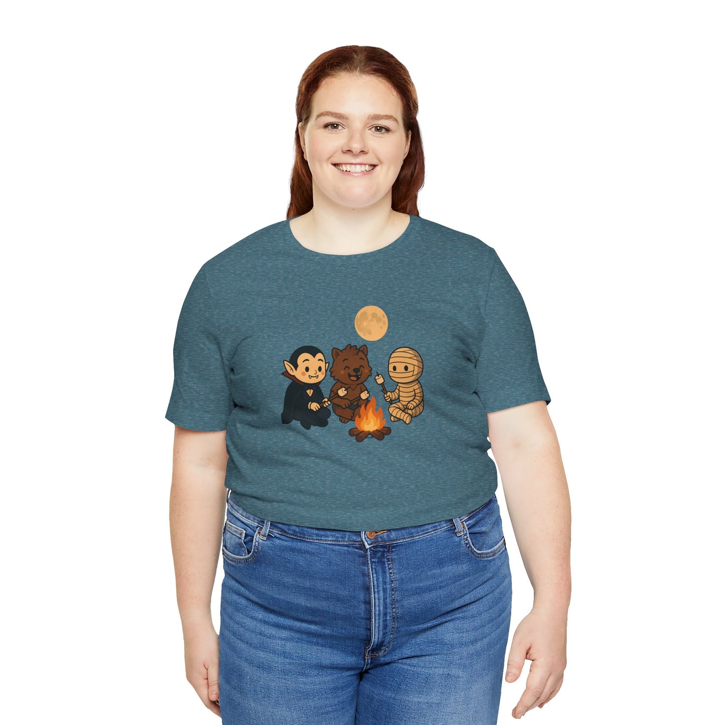 Halloween Monsters Campfire T-Shirt – Cute Monster Shirt with Roasting Marshmallows
