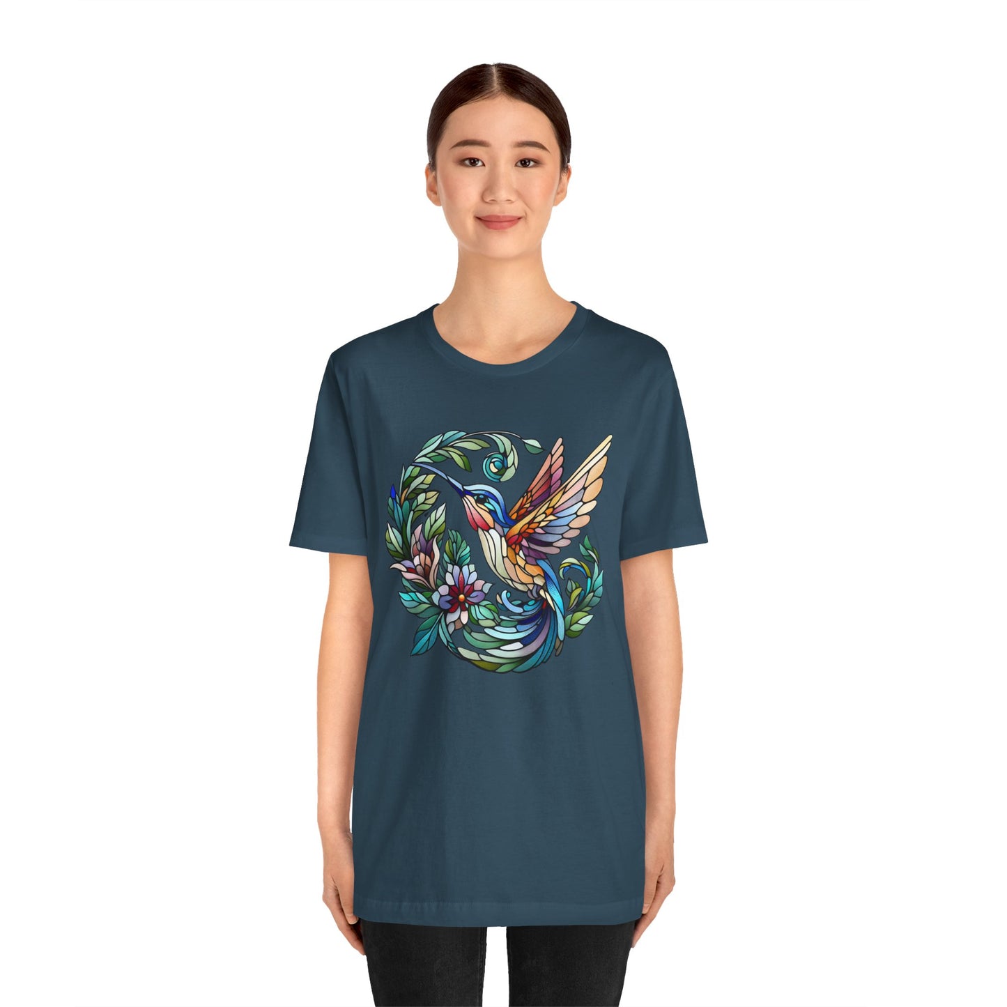 Stained Glass Hummingbird Tee – Vibrant Nature Shirt