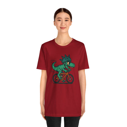 Velociraptor on a Bike T-Shirt – Funny Dino Velo Tee