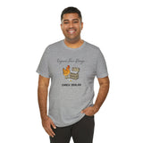 Heather gray T-shirt with chicken and eggs graphic, 