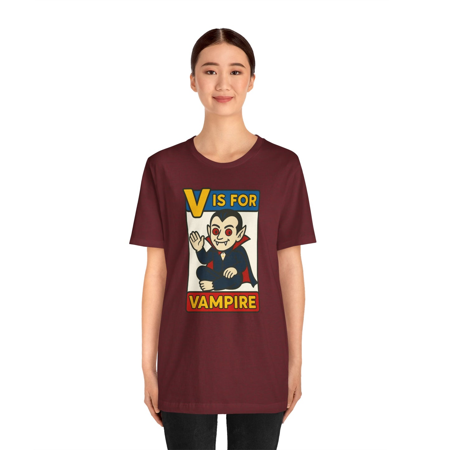 V is for Vampire T-Shirt – Funny Halloween Legend Alphabet Tee