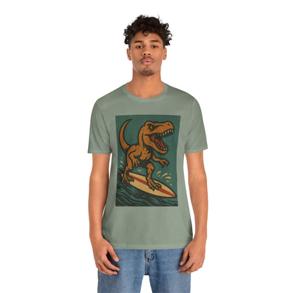 Surfing T-Rex T-Shirt – Funny Dinosaur Graphic Tee for Summer Vibes - WhimSpin - https://whimspin.com