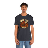 Charcoal heather crew-neck t-shirt with autumn leaf “Recovery Mode” graphic