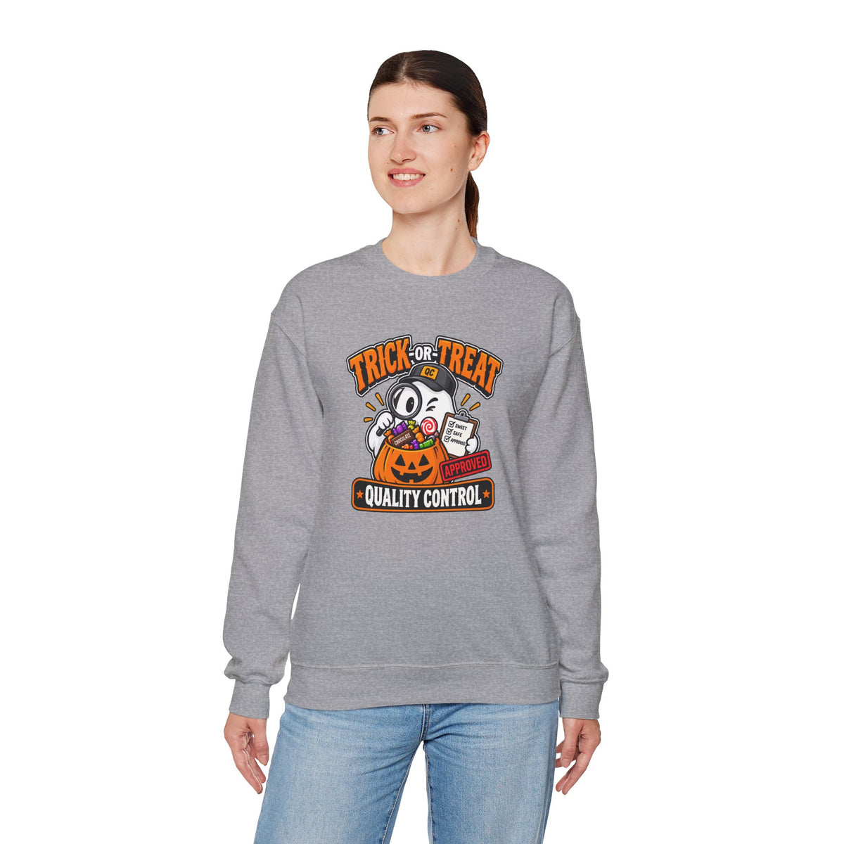Trick-or-Treat Quality Control Sweatshirt – Funny Halloween Cozy Top