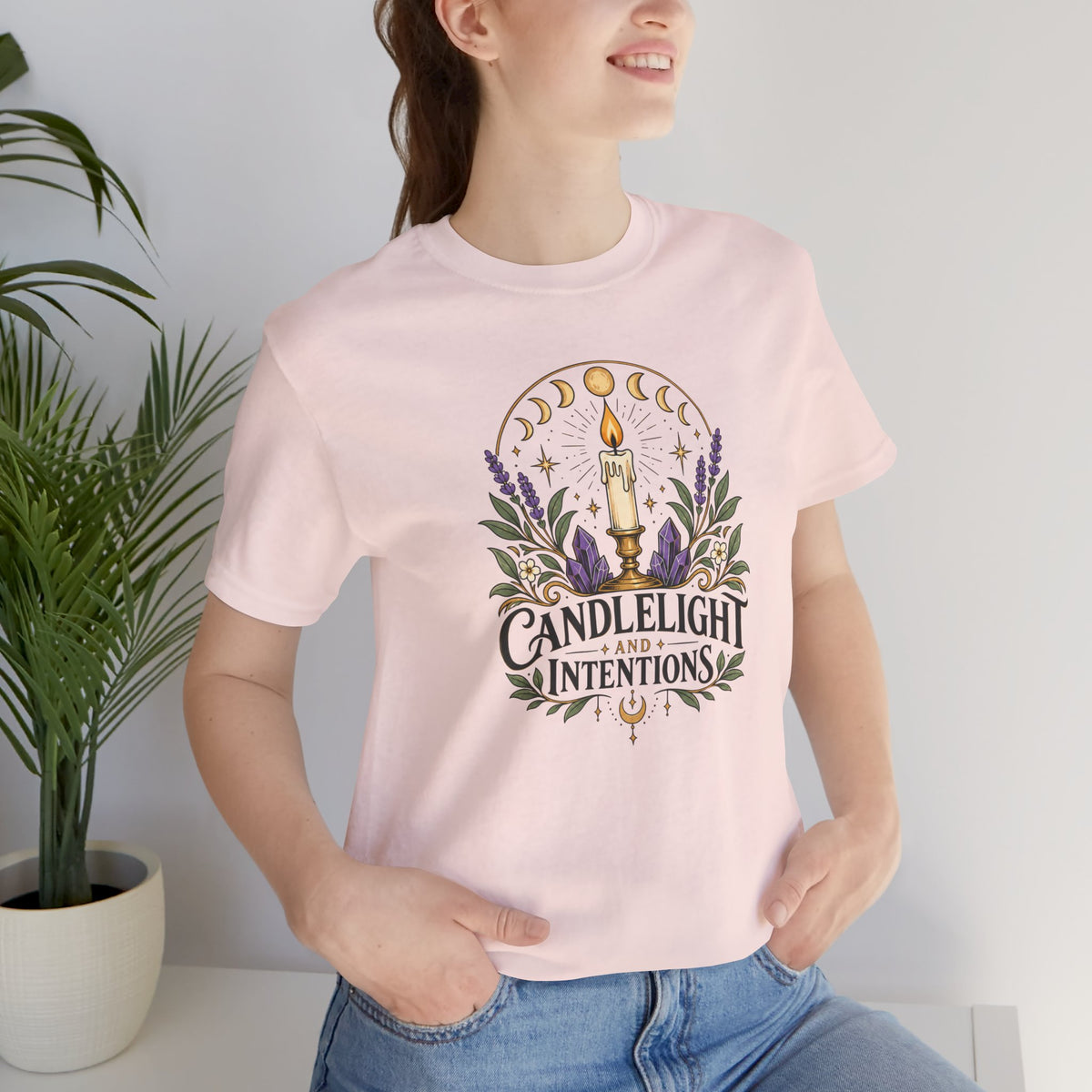 Candlelight and Intentions T-Shirt – Witchy Celestial Tee