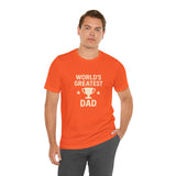 Orange crewneck graphic t-shirt with trophy 'World's Greatest Dad' lettering