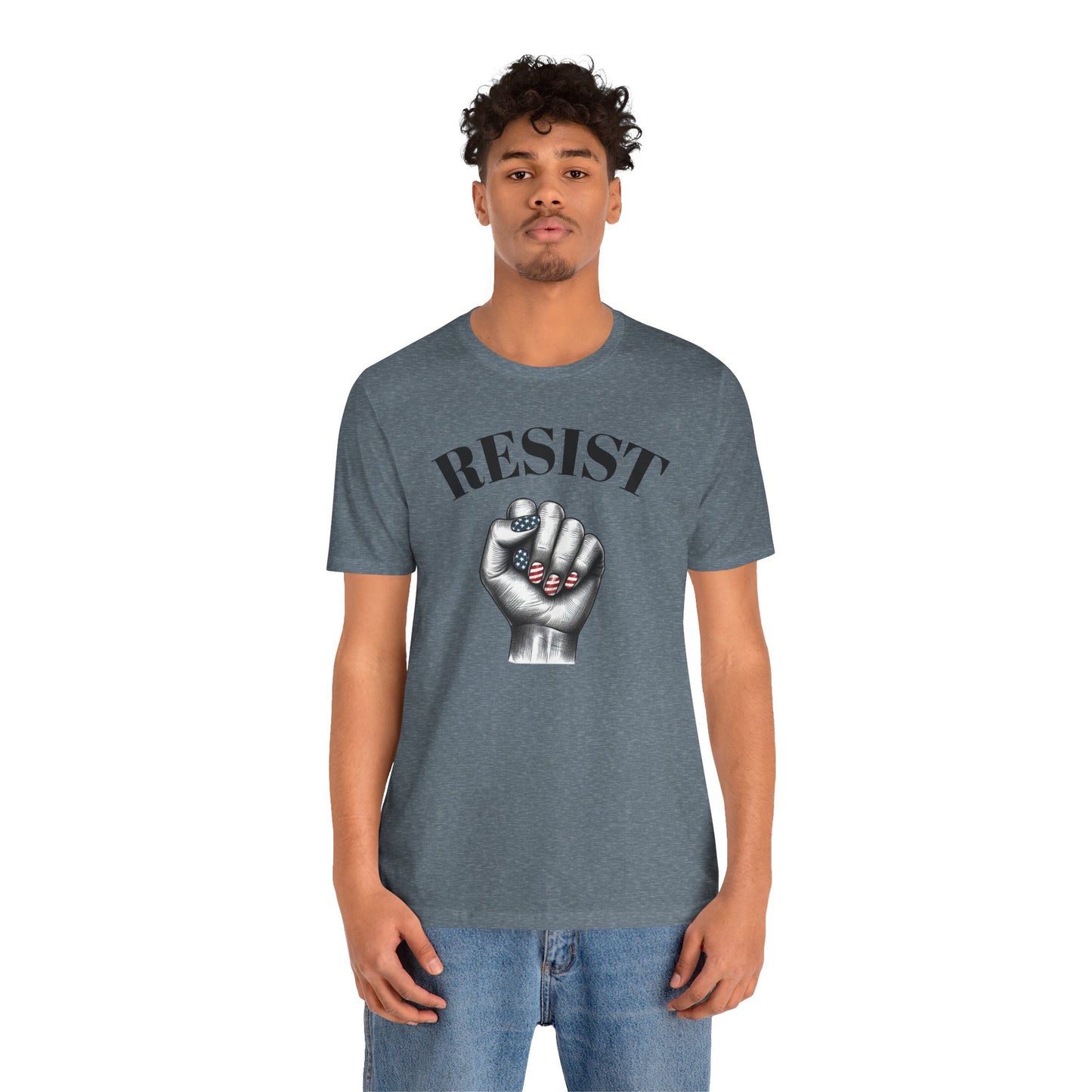 Resist Feminist Power Fist Tee – USA Flag Nails Protest Shirt