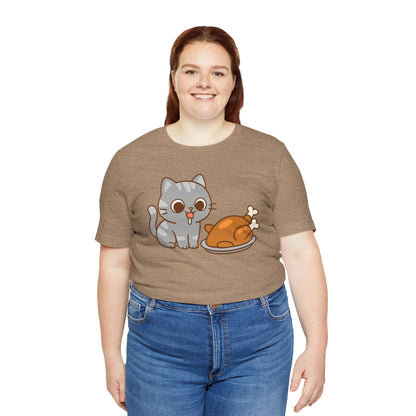 Thanksgiving Cat T-Shirt – Cute Hungry Cat and Turkey Tee