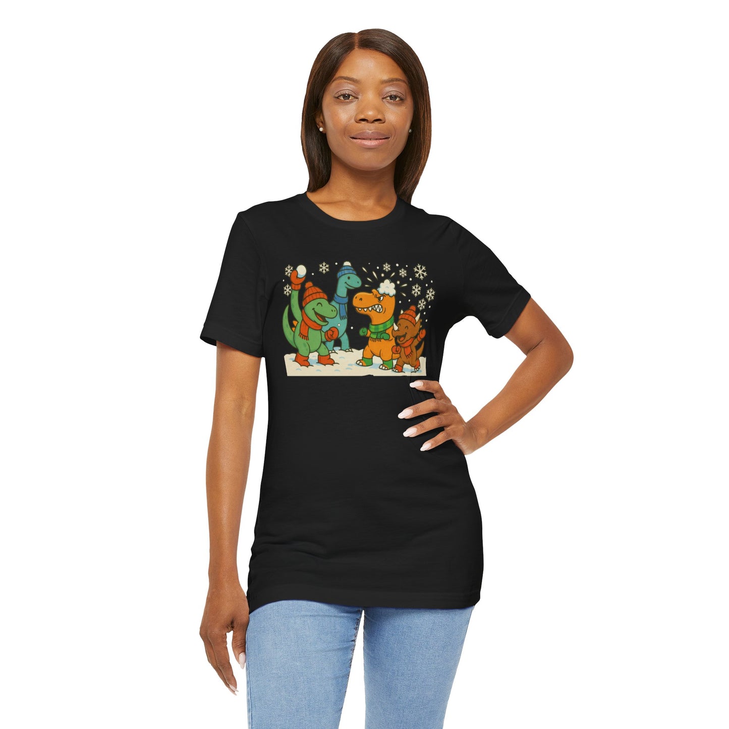 Dinosaur Snowball Fight T-Shirt – Funny Winter Dino Graphic Tee