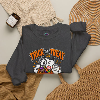 Trick-or-Treat Quality Control Sweatshirt – Funny Halloween Cozy Top