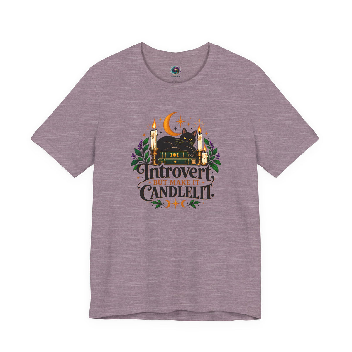 Introvert But Make It Candlelit T-shirt - Witchy Bookish Cat Tee