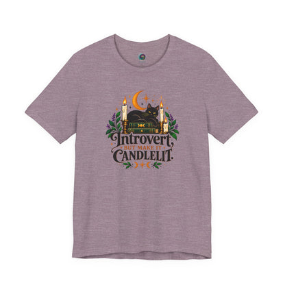 Introvert But Make It Candlelit T-shirt - Witchy Bookish Cat Tee