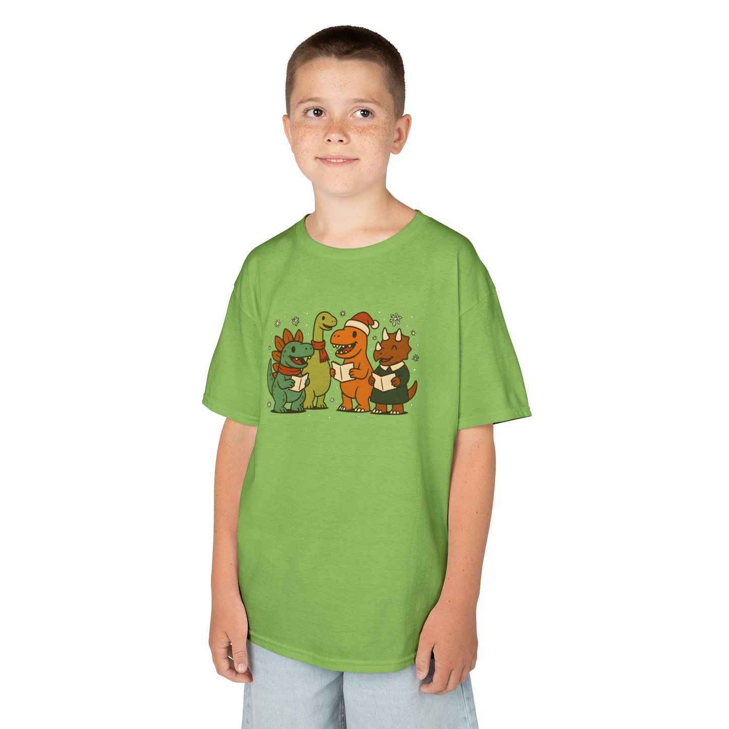 Dinosaur Carolers Kids’ T-Shirt – Cute Singing Dino Christmas Tee