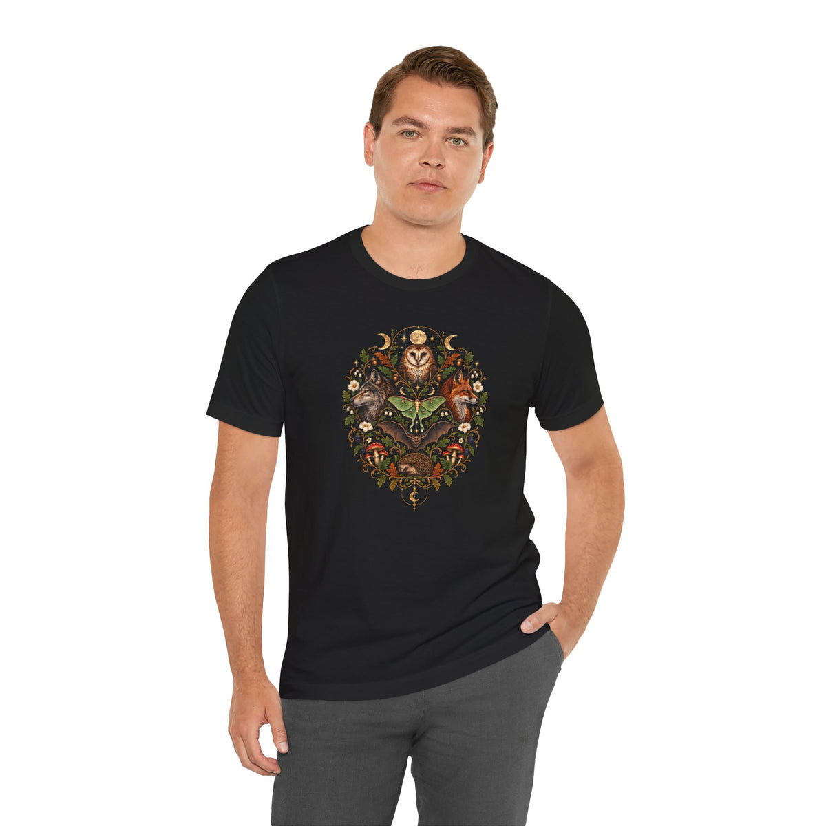 Nocturnal Woodland Animals T-Shirt – Moonlit Nature Tee