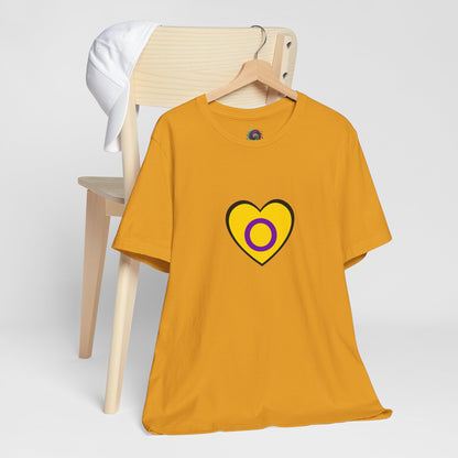 Intersex Pride Flag Heart T-Shirt – Minimalist LGBTQ+ Support Tee