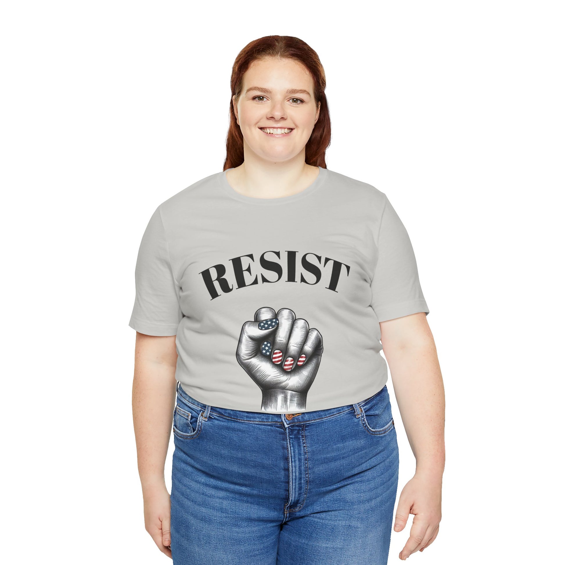 Resist Feminist Power Fist Tee – USA Flag Nails Protest Shirt - WhimSpin - https://whimspin.com