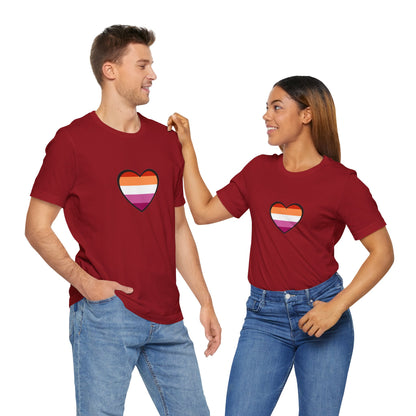 Lesbian Flag Heart T-Shirt – Bold LGBTQ+ Graphic Tee