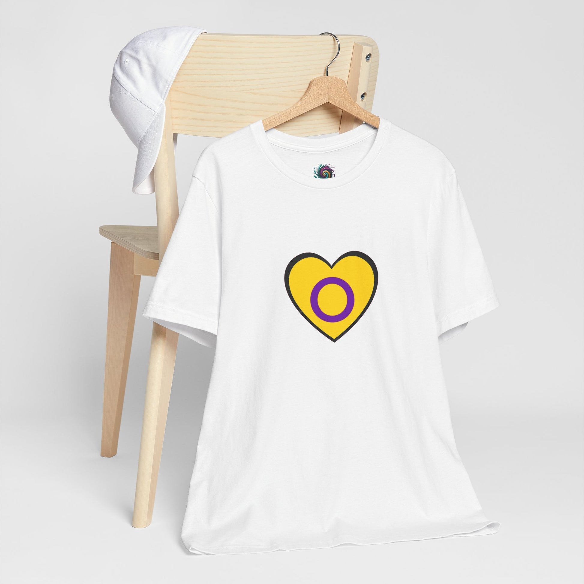 Intersex Pride Flag Heart T-Shirt – Minimalist LGBTQ+ Support Tee - WhimSpin - https://whimspin.com