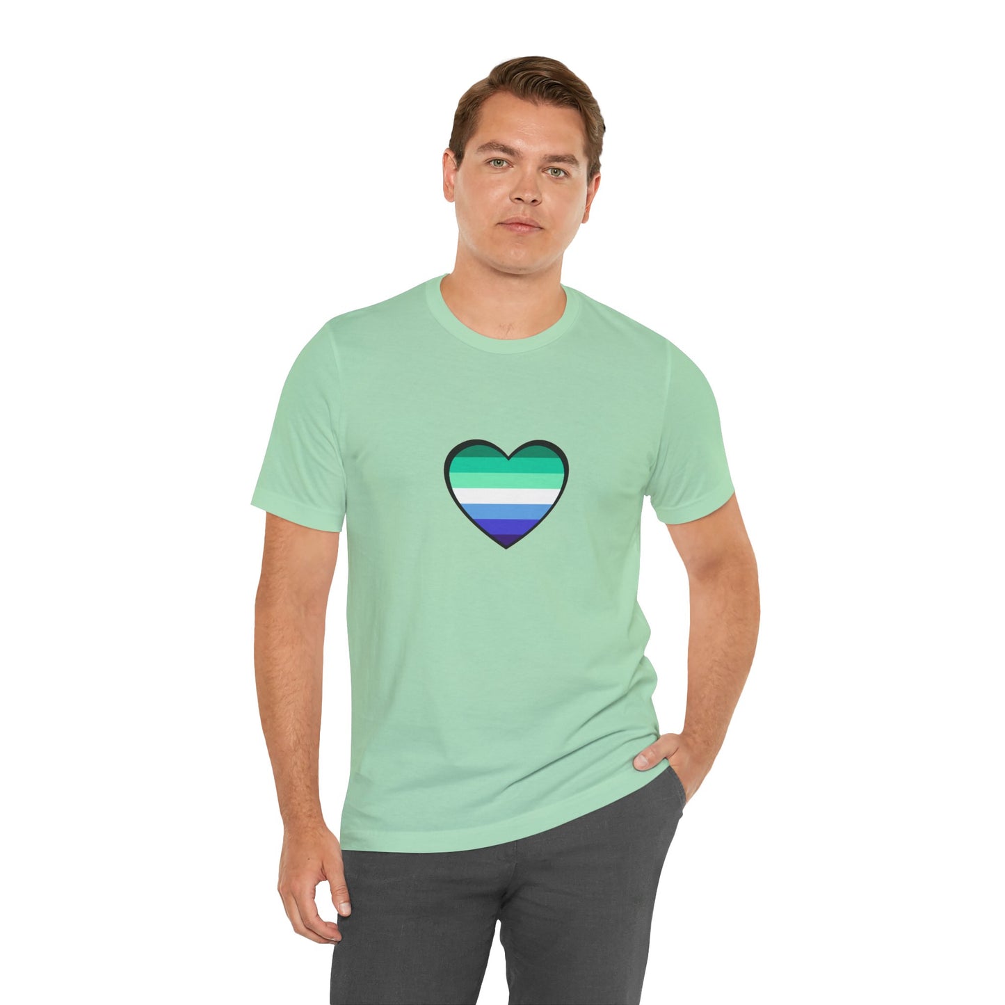 Gay Men’s Pride Flag Heart T-Shirt – LGBTQ+ Flag Design on Unisex Tee