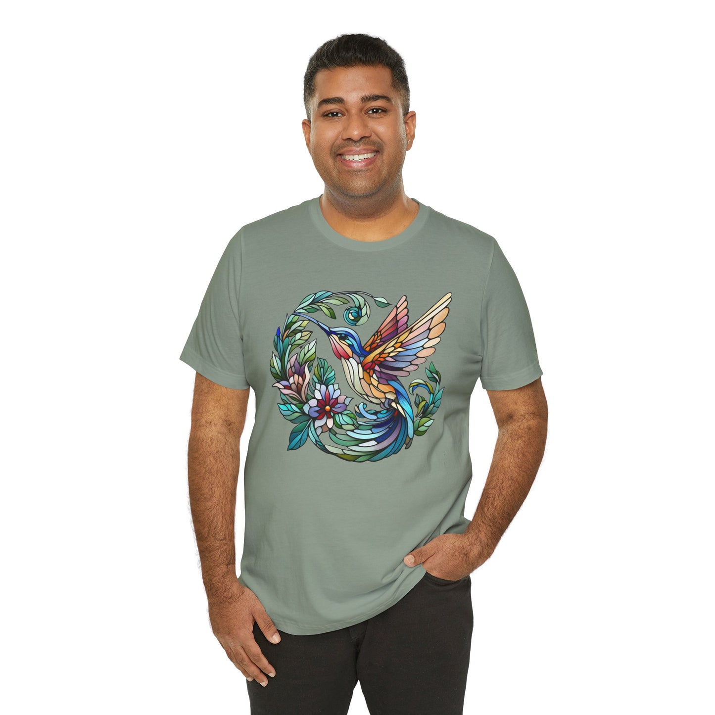 Stained Glass Hummingbird Tee – Vibrant Nature Shirt