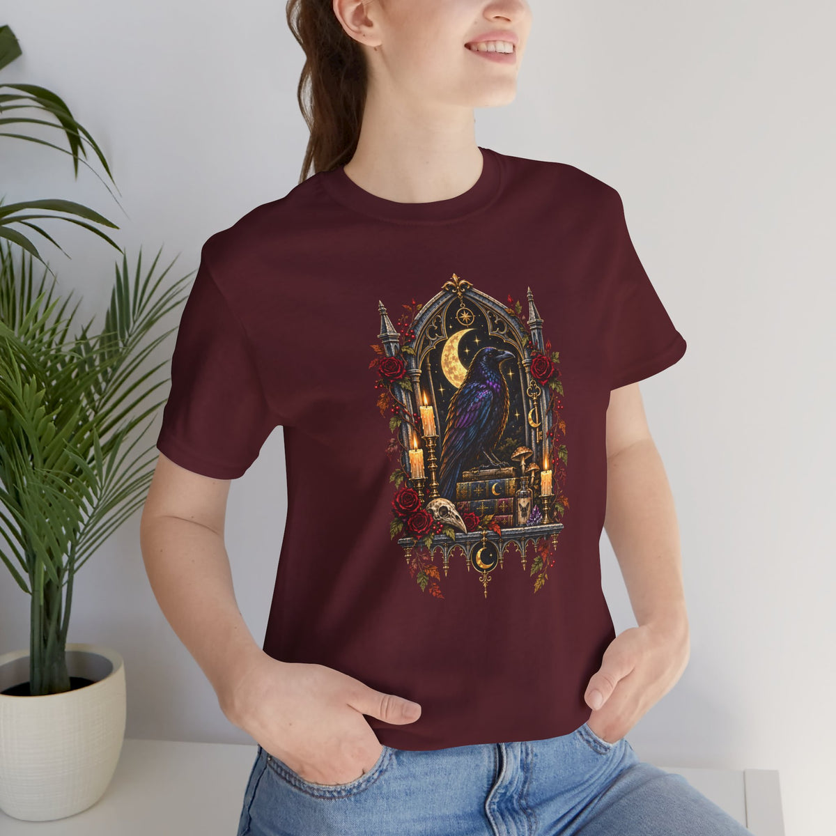 Raven’s Reliquary Tee – Gothic Moonlit Raven T-shirt