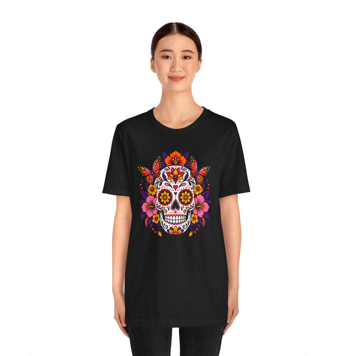 Floral Sugar Skull T-Shirt – Colorful Día de los Muertos Inspired Tee
