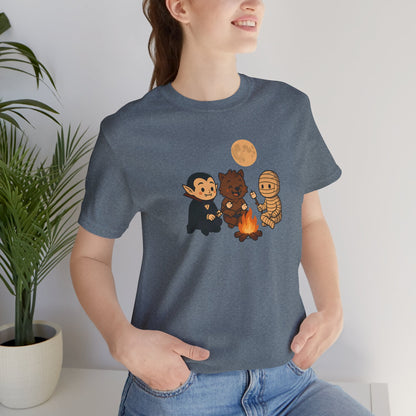 Halloween Monsters Campfire T-Shirt – Cute Monster Shirt with Roasting Marshmallows