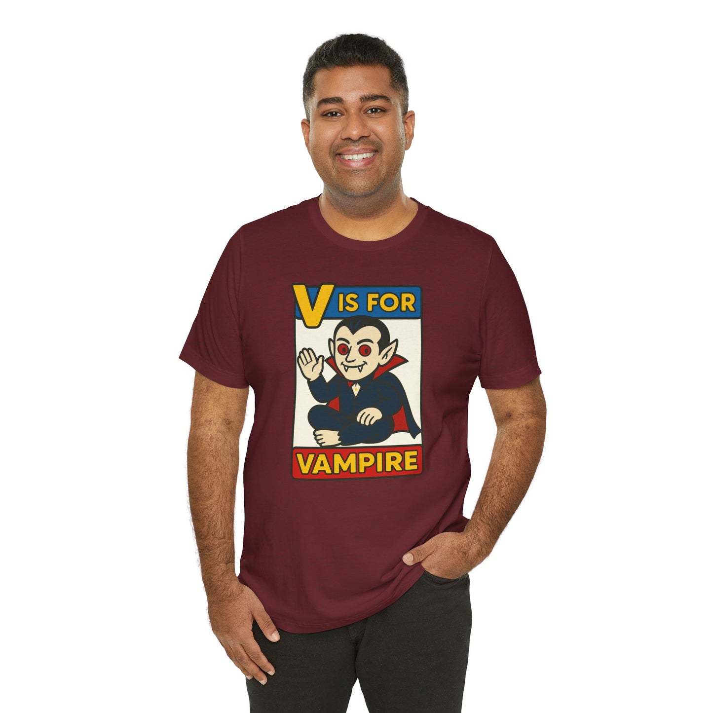 V is for Vampire T-Shirt – Funny Halloween Legend Alphabet Tee